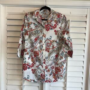 Chico’s White Floral Button Down Tunic Top Size 0 (4/6)‎